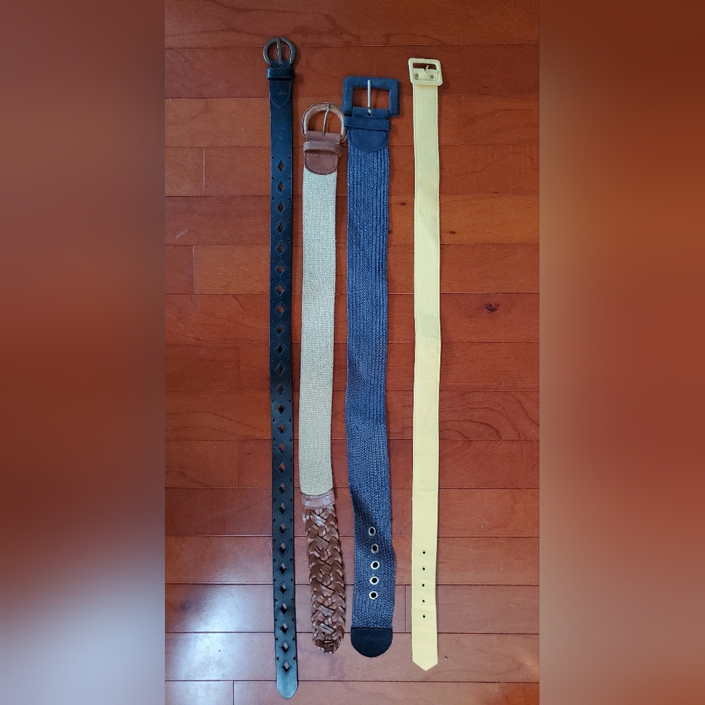 Womens Leather and Fabric Belt Set - Black, Brown, Blue, Yellow